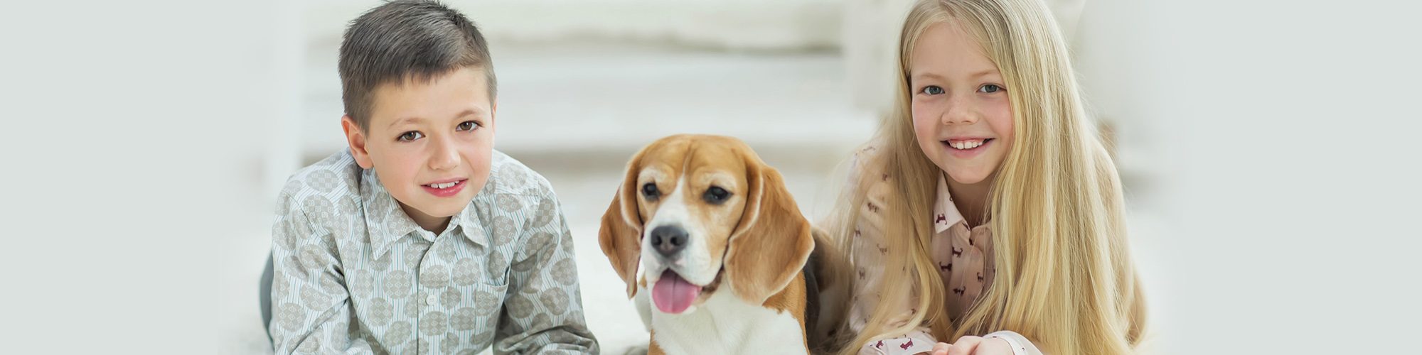 Two kids with their dog